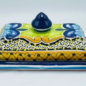 Beautifully Handmade and Painted Mexican Talavera Butter Dish are made in Mexico
